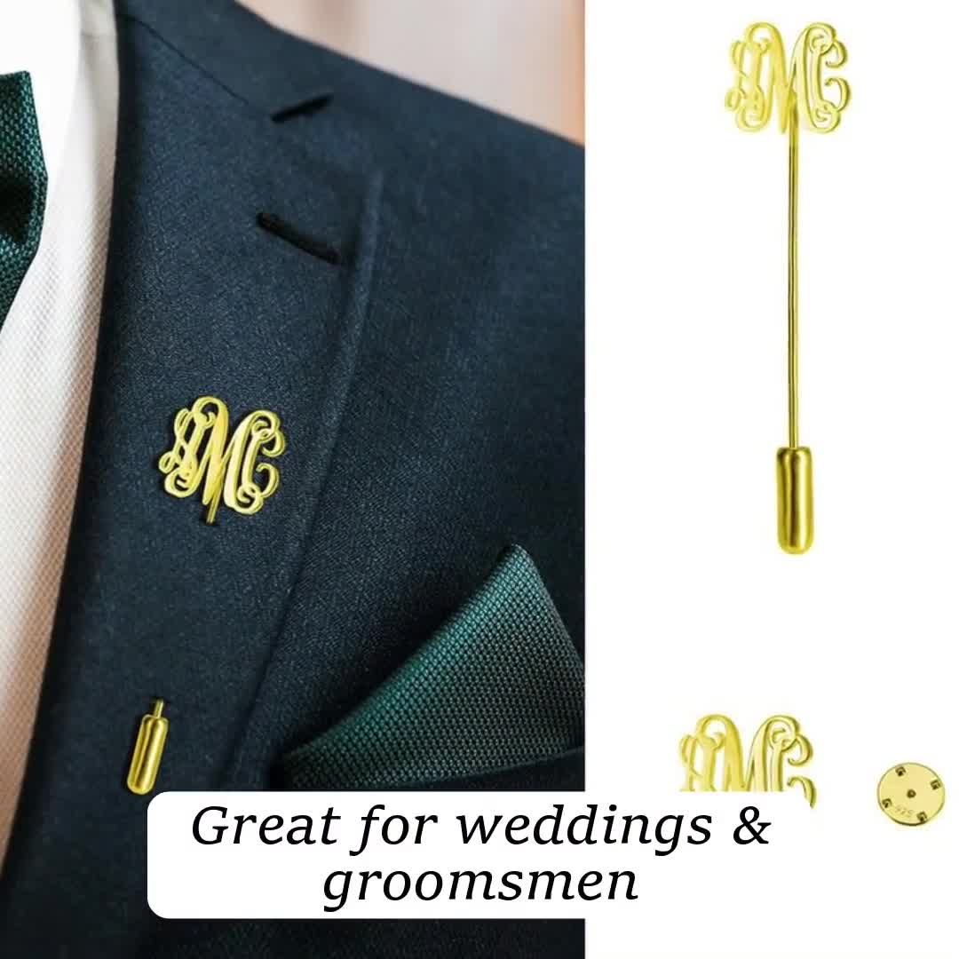 ExoticMerchantCrafts Custom Name Lapel Pins, Personalized Initial Lapel Pin Jewelry, Groomsmen Gift, Groom Gift from Bride, Men's Lapel Pins, Wedding Lapel Pin