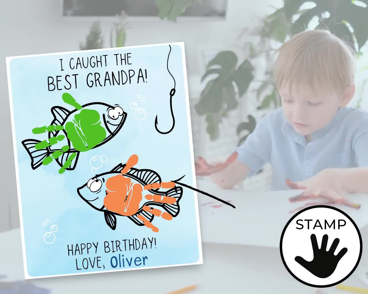 Fishing Birthday Card for Grandpa, Handprint Art Craft, Custom Birthday Gift  From Grandson or Granddaughter, Printable Last Minute Gift 