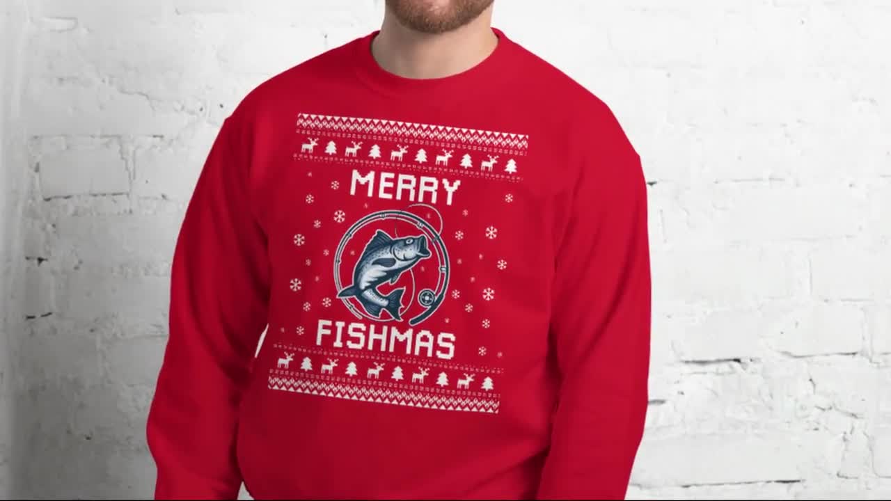 Fishing Ugly Christmas Sweater, Fishermen Xmas Sweatshirt, Fishing  Christmas Gift for Dad, Merry Fishmas, Fishing Holiday Gift for Husband 