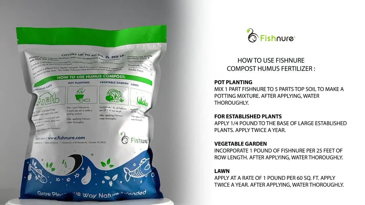 Fishnure 1 Pound Convenience Pack - One Pot One Bag - Odorless Organic Humus Compost Fish Manure Fertilizer