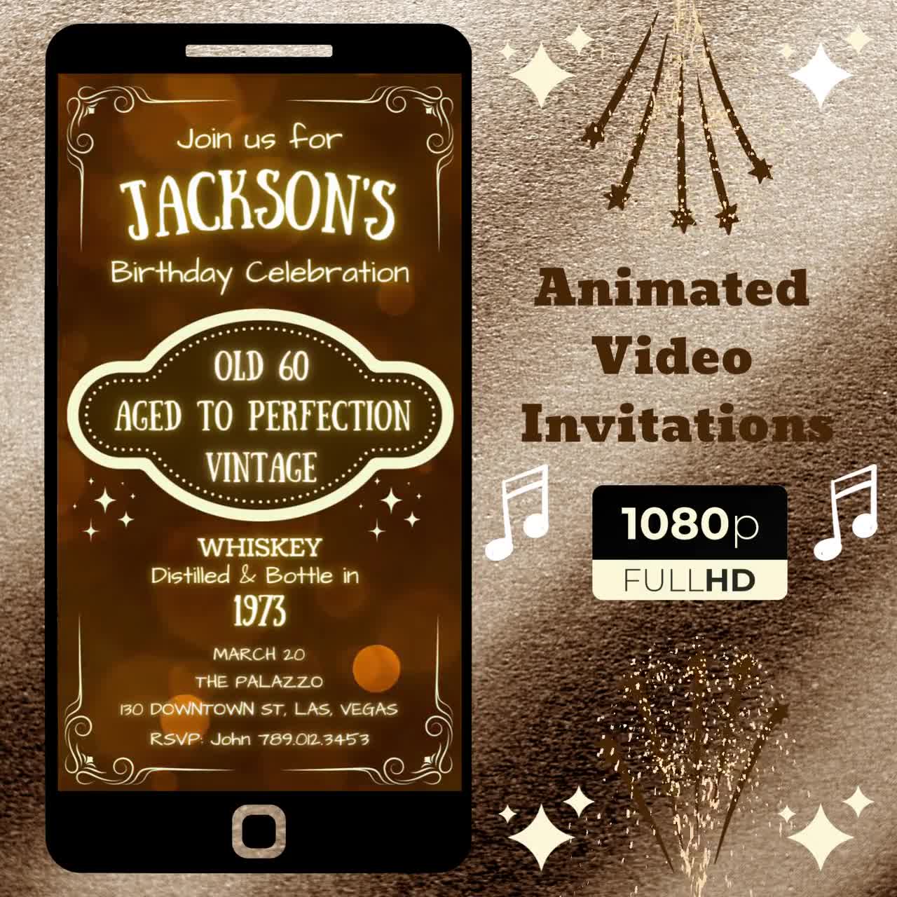 Animated Video Invitation, Personalized Any Age JD WHISKEY Birthday  Celebration Video Invite with MUSIC, 24Hrs Delivery Mobile Invitation