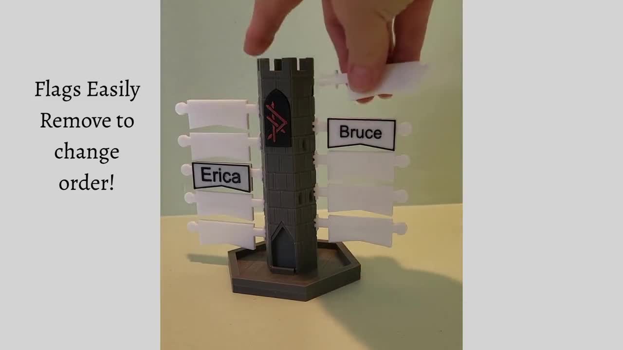 Torre di tracciamento dell'iniziativa: DnD, Pathfinder, TTRPG con bandiere cancellabili video poster