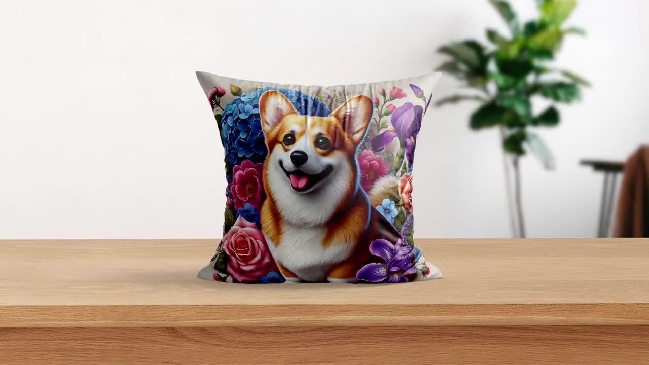 花柄コーギークッション | かわいいコーギー犬のクッションカバー