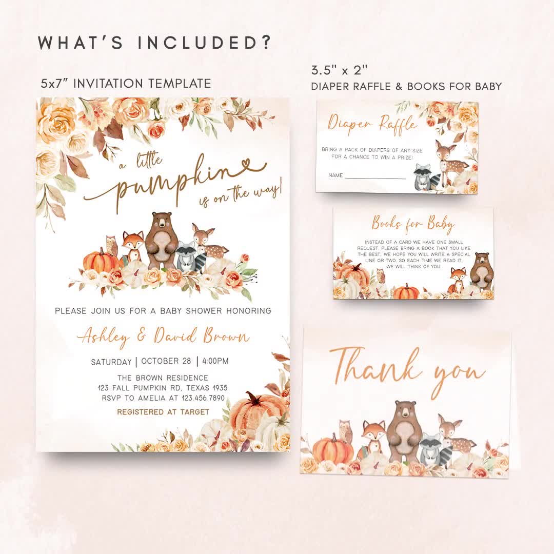 Editable Fall Woodland Baby Shower Invitation Bundle - a facade of innocence