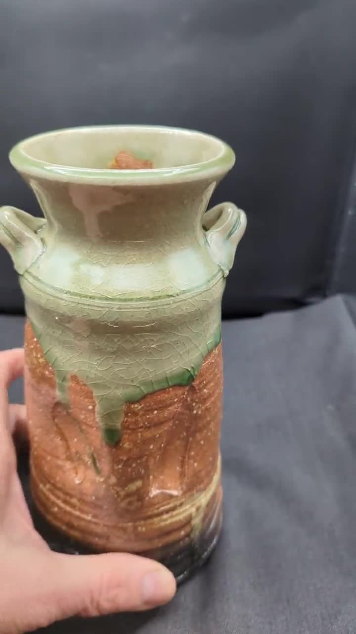 Handmade Japanese Flower Vase - Iga Ware Includes Original Wooden