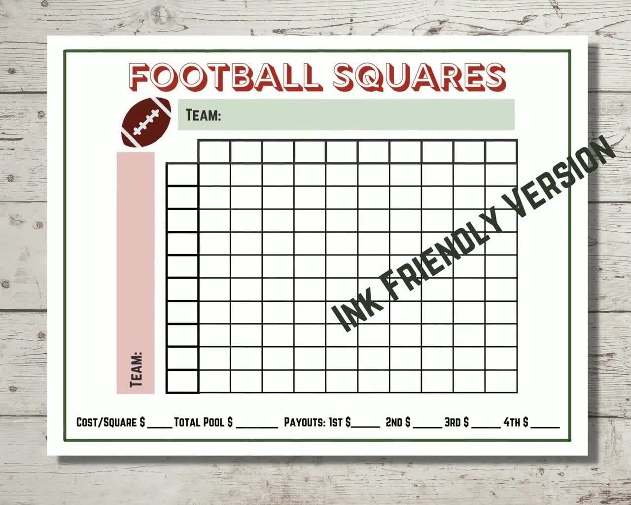 : Football Big Game Betting Pool Box Squares Scoreboard Bowl  Office Party Game Supplies Decorations (1-11x17 Game) : Home & Kitchen