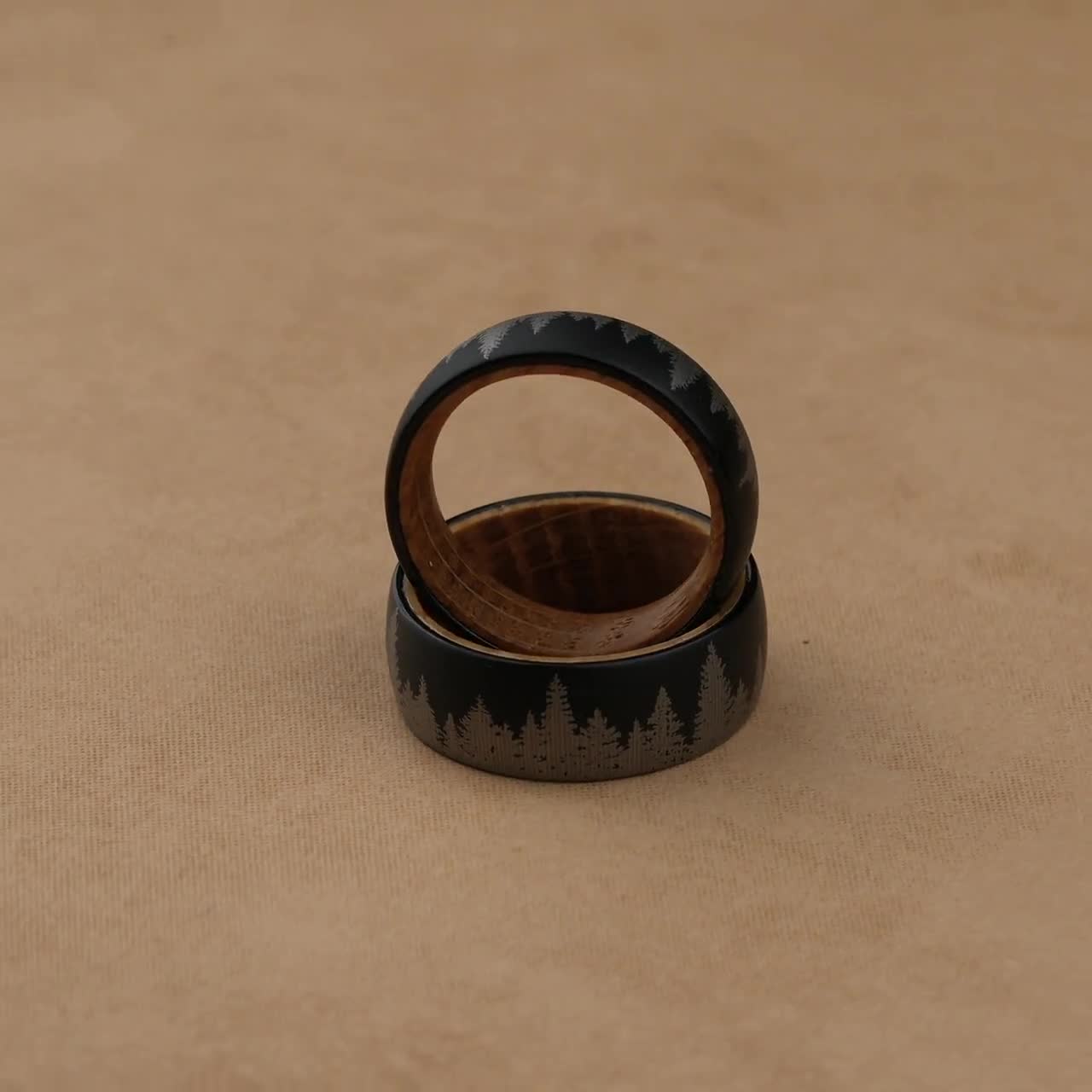 Whiskey Barrel Man Ring Pine Tree Forest Mens Wedding Band