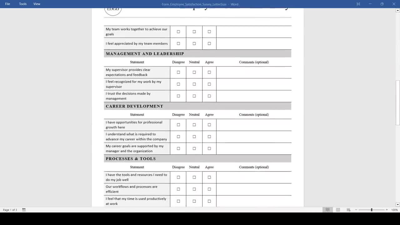 Employee Satisfaction Survey Template Download Printable Pdf