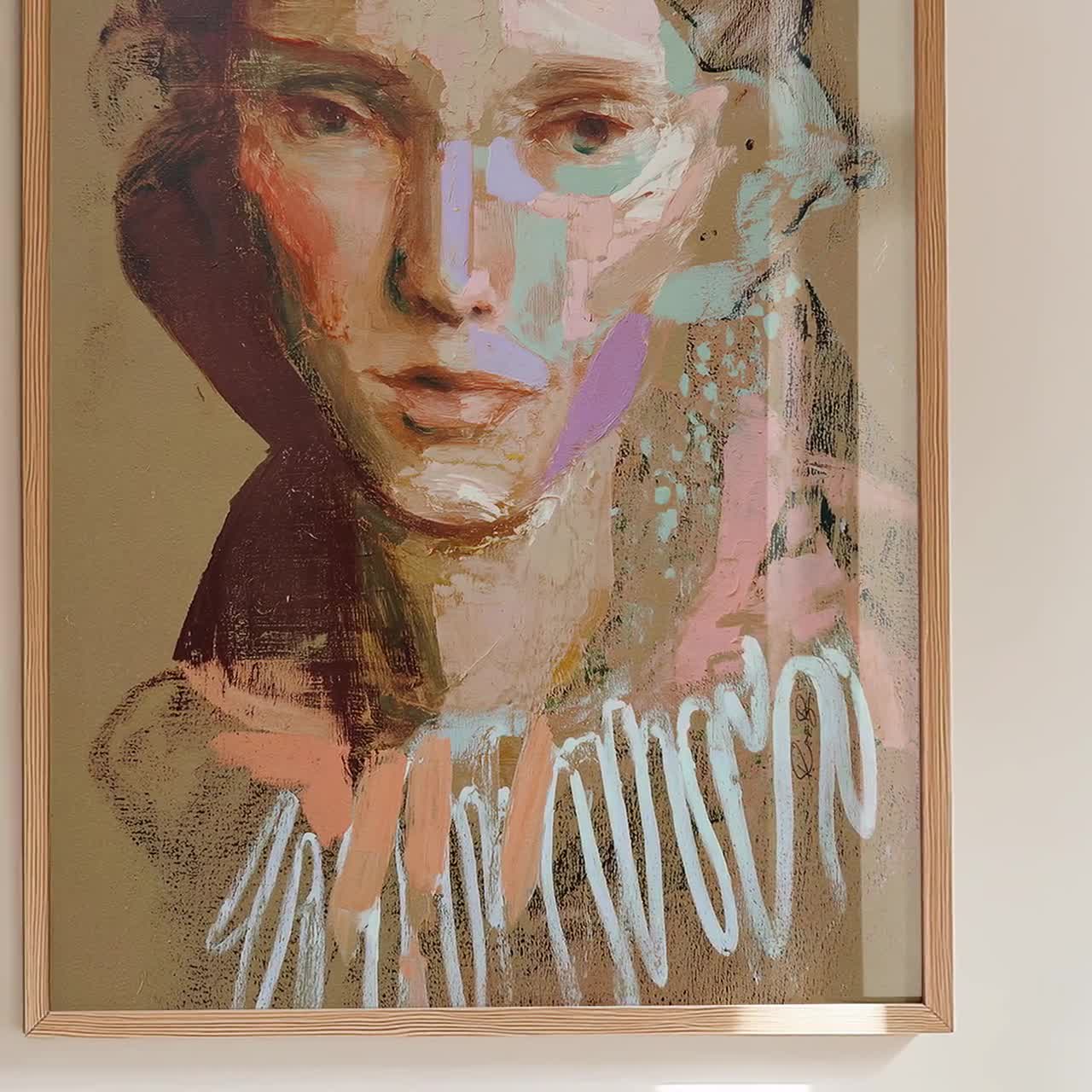 抽象的な女性の肖像画アートプリント：ニュートラルベージュ