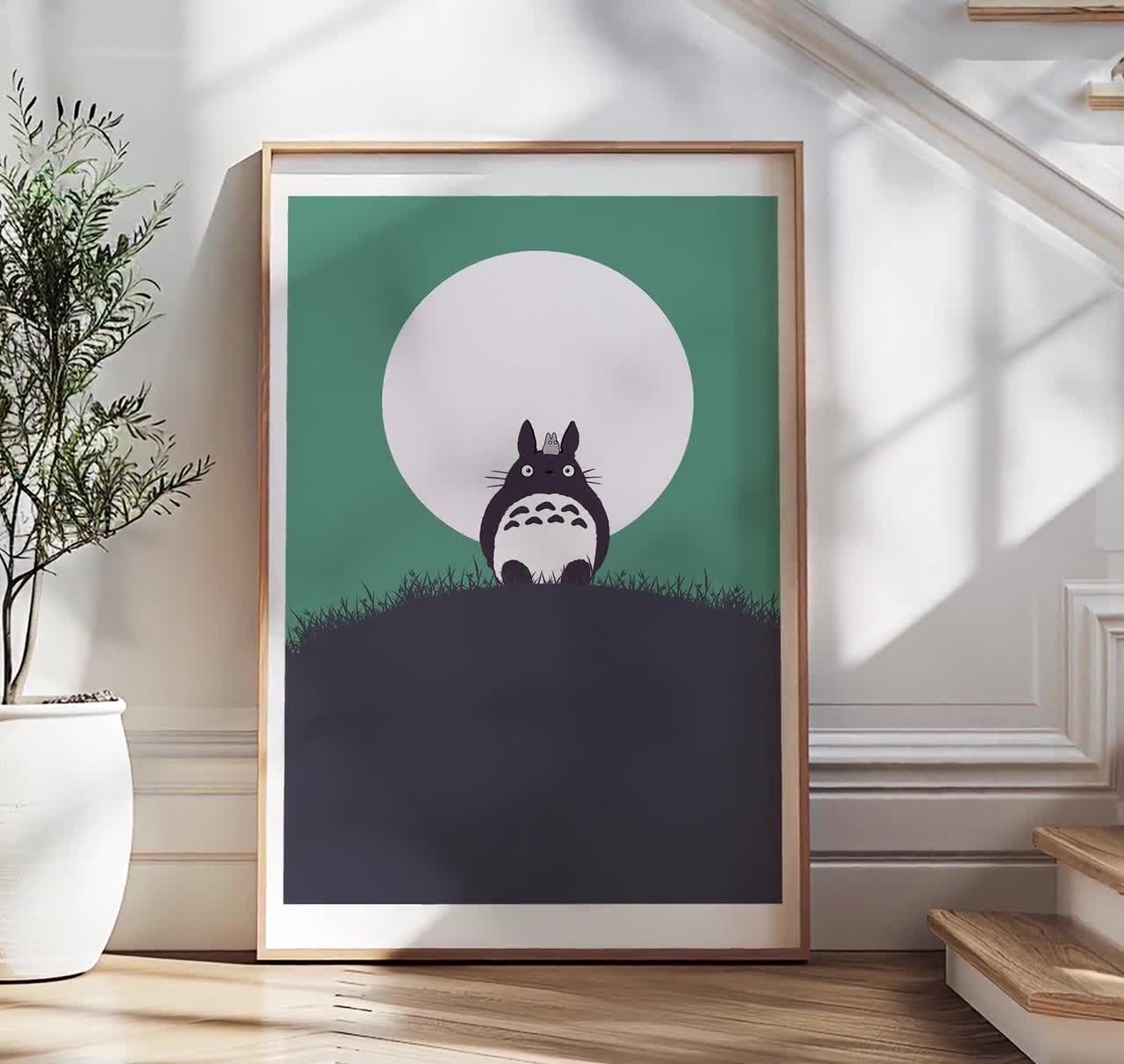 Plakat z deszczową sceną Totoro, grafika ścienna z anime Studio Ghibli, ilustracja Hayao Miyazaki, japońska animacja, fantazyjny wystrój fantasy video poster
