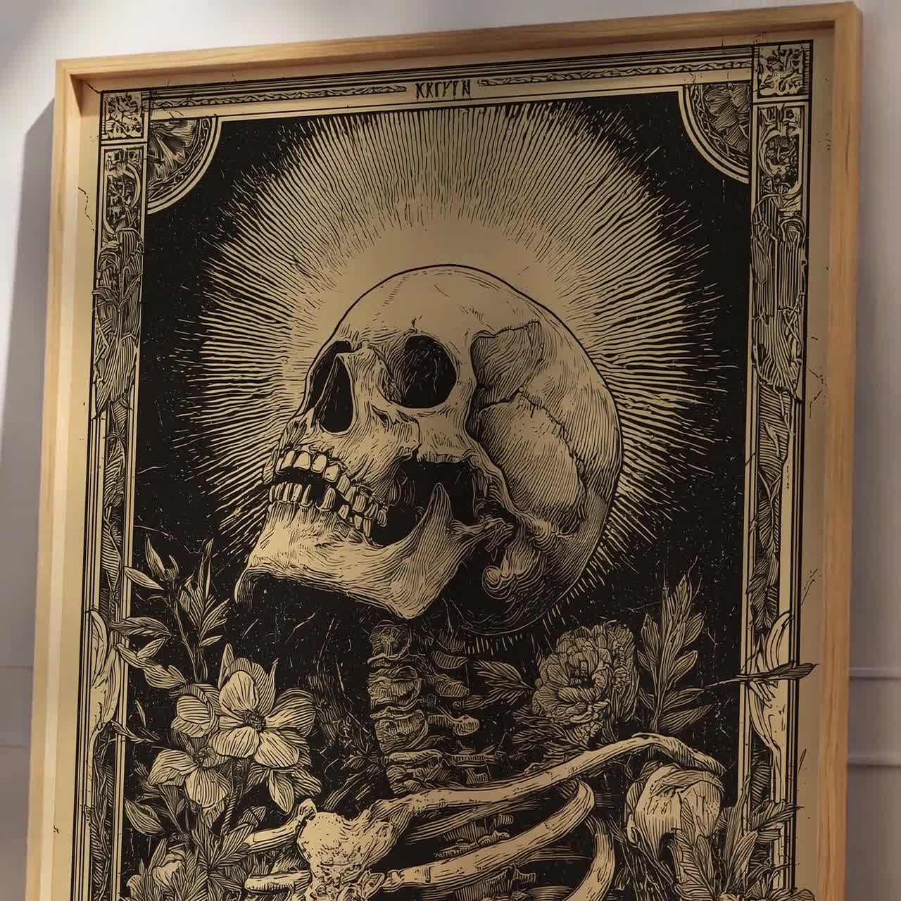 Memento Mori Wall Art | Vintage Skull and Floral Symbolism Print