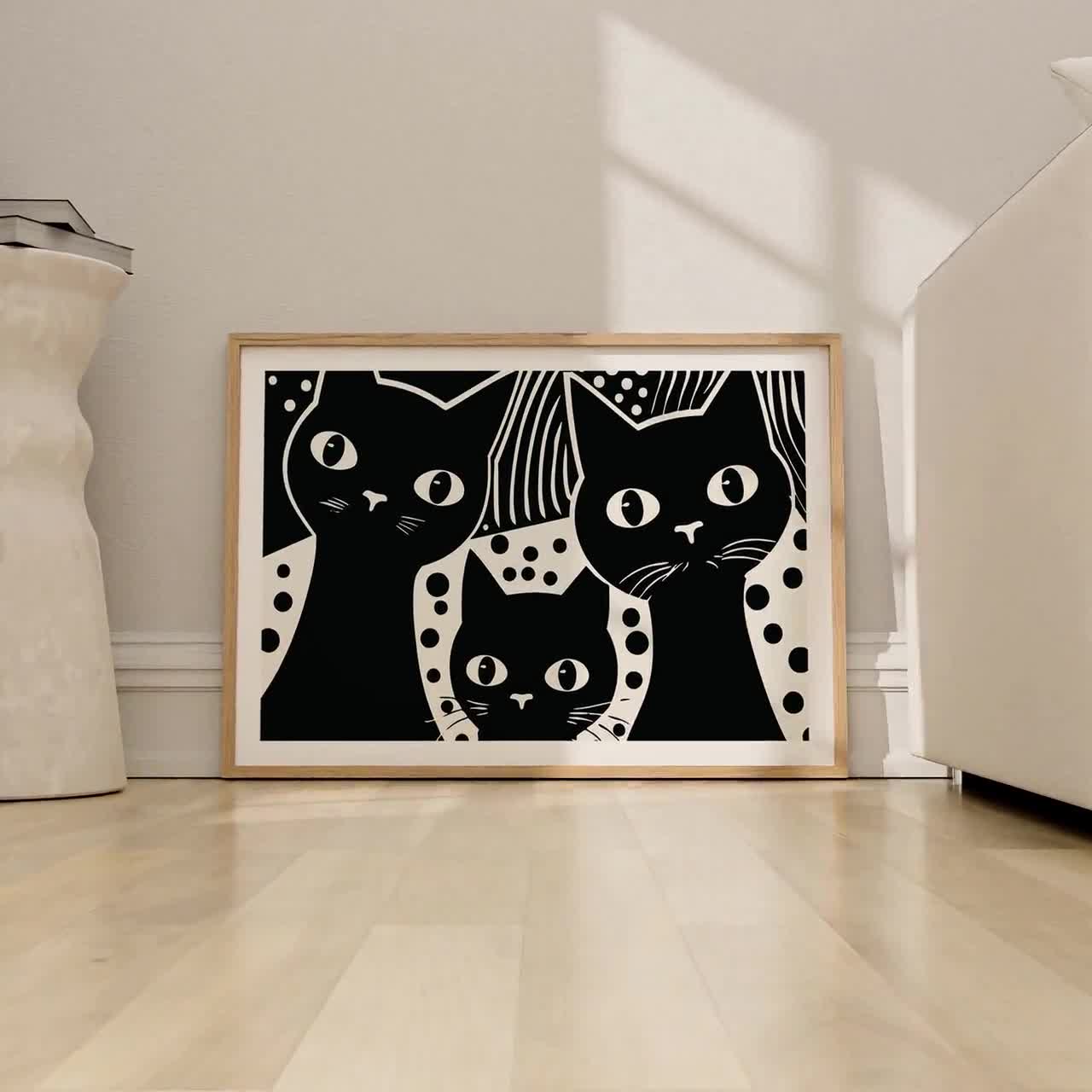 Black Cat Art Print: Modern Minimalist Feline Wall Decor