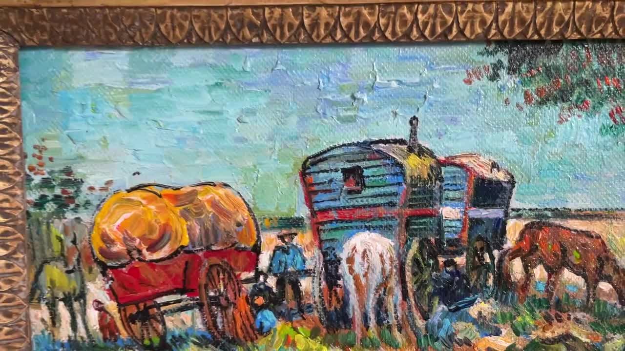 家馬車・ジプシーの野営　フィンセント・ファン・ゴッホ　額縁あり　複製画 家馬車・ジプシーの野営 フィンセント・ファン・ゴッホ 額縁あり 複製