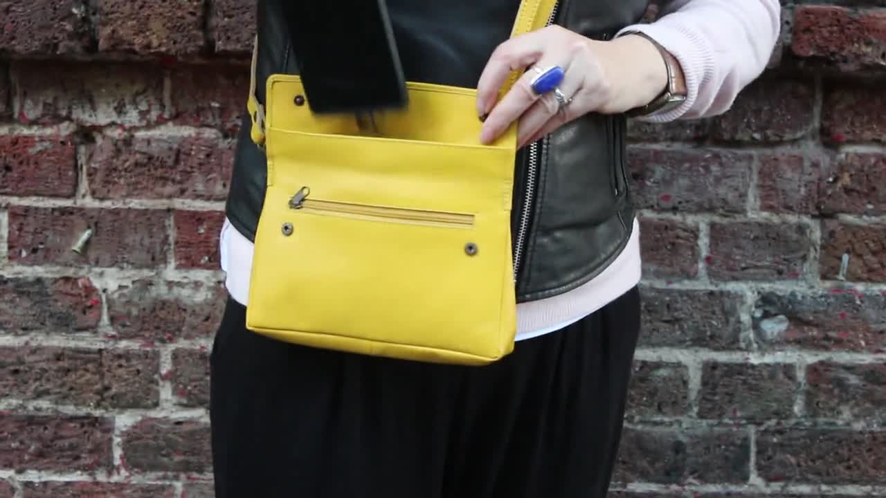 Yellow Bag Mini Leather Cellphone Leather Purse Front 