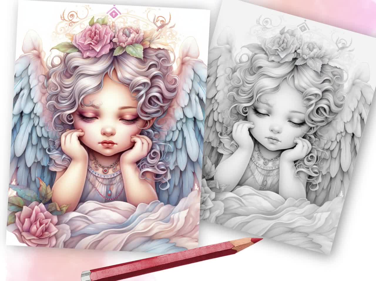 Baby Angel Darling Fantasy Coloring Page, Instant Download, young baby  angels, Kids and Adults, Printable PDF, Grayscale Color, Toddlers