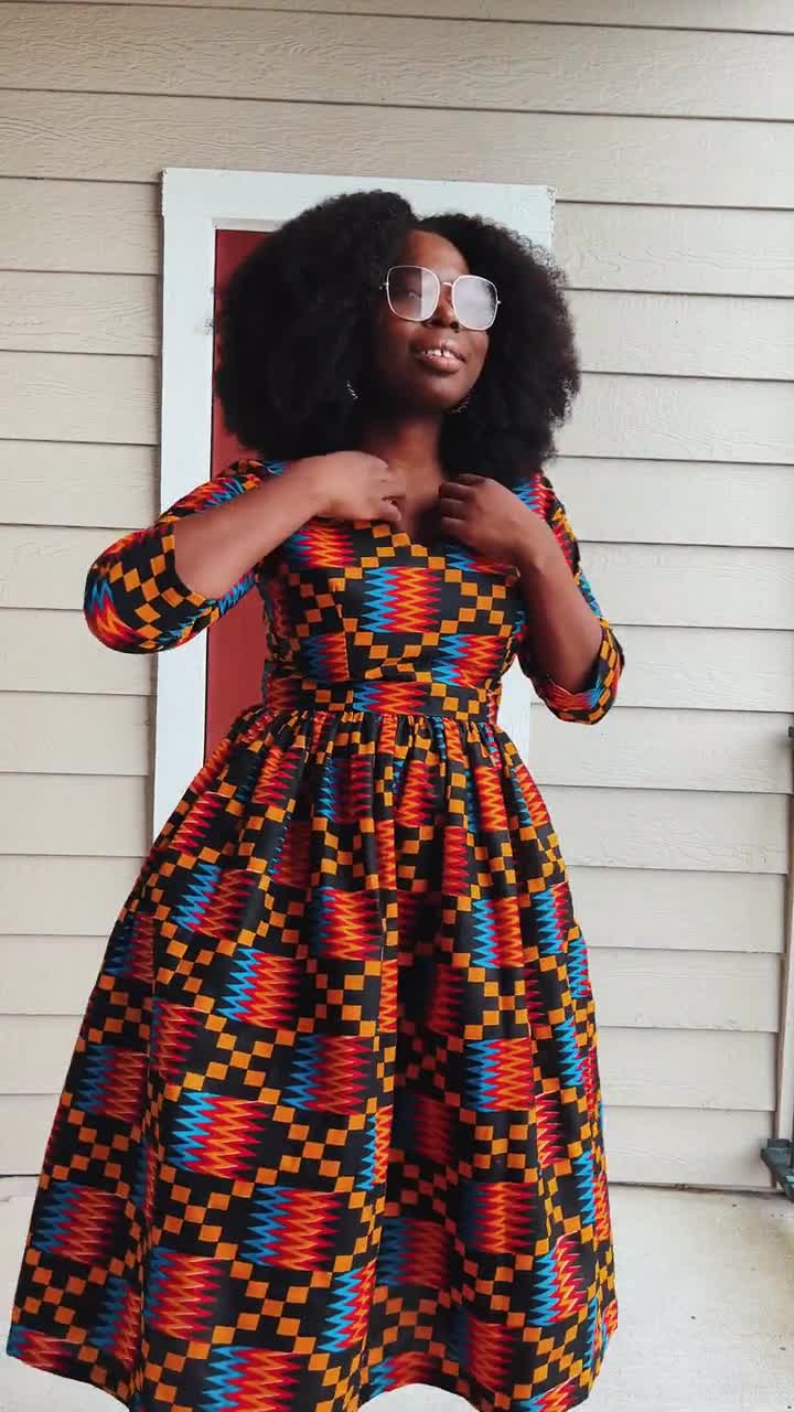 African dress Kente Black print