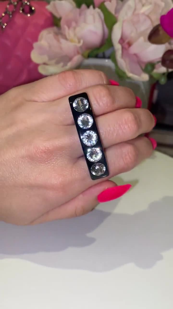 Large Crystal Gemstone Ring, Unique Cocktail Ring for Party, Trendy Black  Rings, Acrylic, Jewelry Gift for Her, One of A Kind Design, Rings 