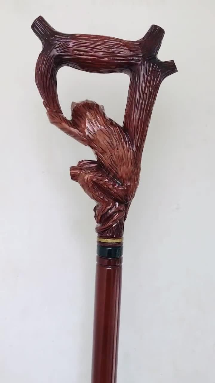 Hand-carved Wooden Monkey Head Walking Stick: Vintage Style Cane