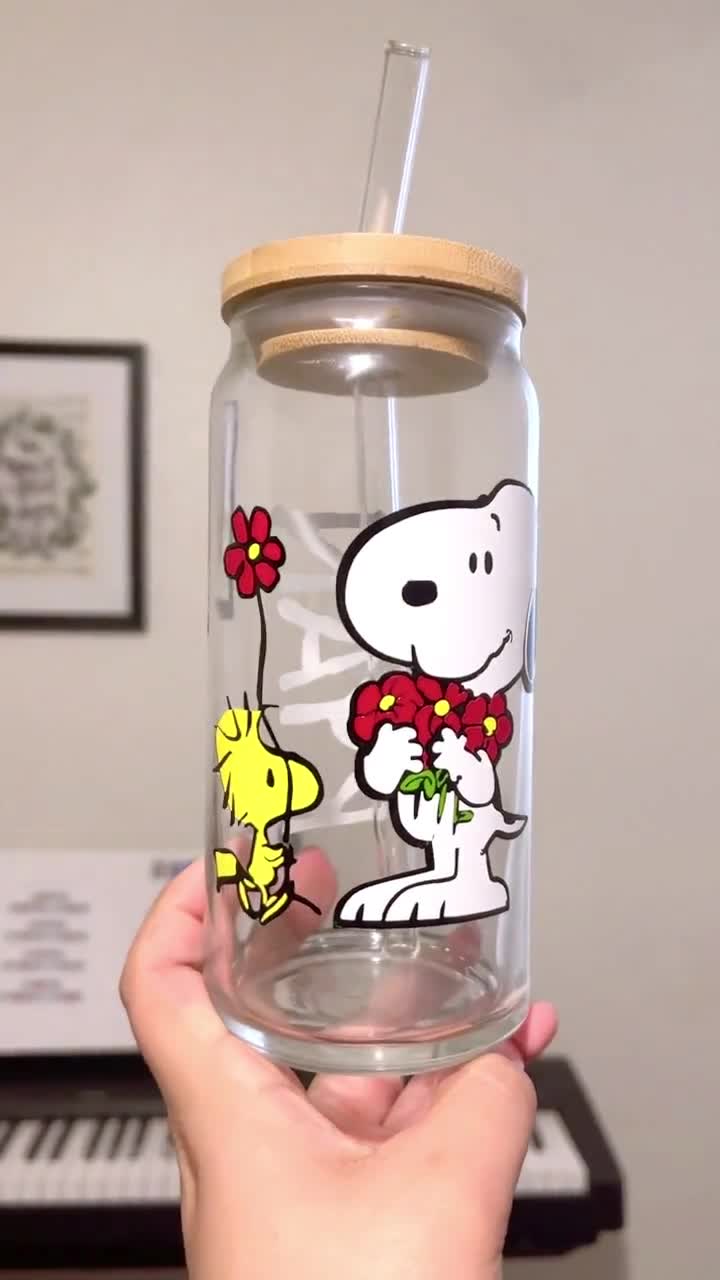 SNOOPY / PEANUTS BAMBOO CUP WITH LID / STRAW - TUMBLER