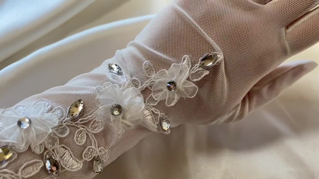 Pizzo a guanto da sposa, guanti bianchi, guanti da guanto, guanti da donna,  guanti corti, guanti da sposati. -  Italia