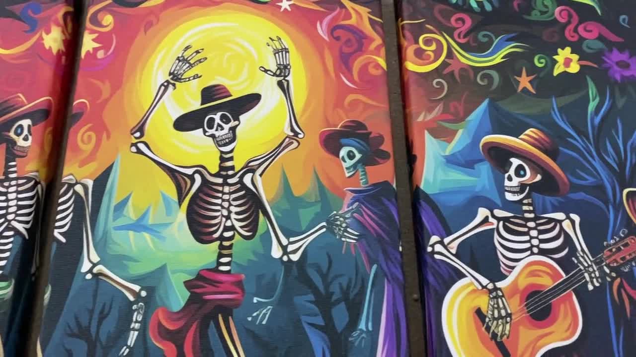 Kit De Pintar Por Números Para Adultos - Esqueleto Con Guitarra Y Flores, Lienzo 40x40 Cm, Incluye Pinturas Y Pinceles