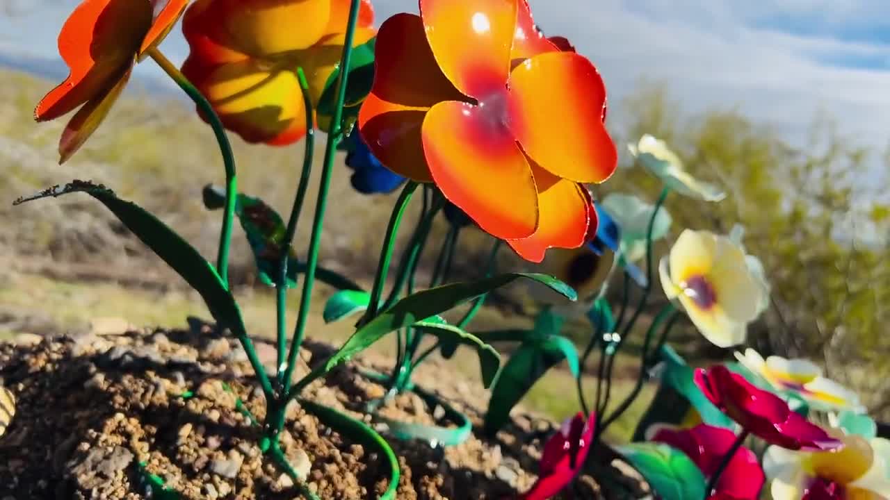 Rustic Handcrafted Vibrant Metal Flowers Mini Metal Bouquet