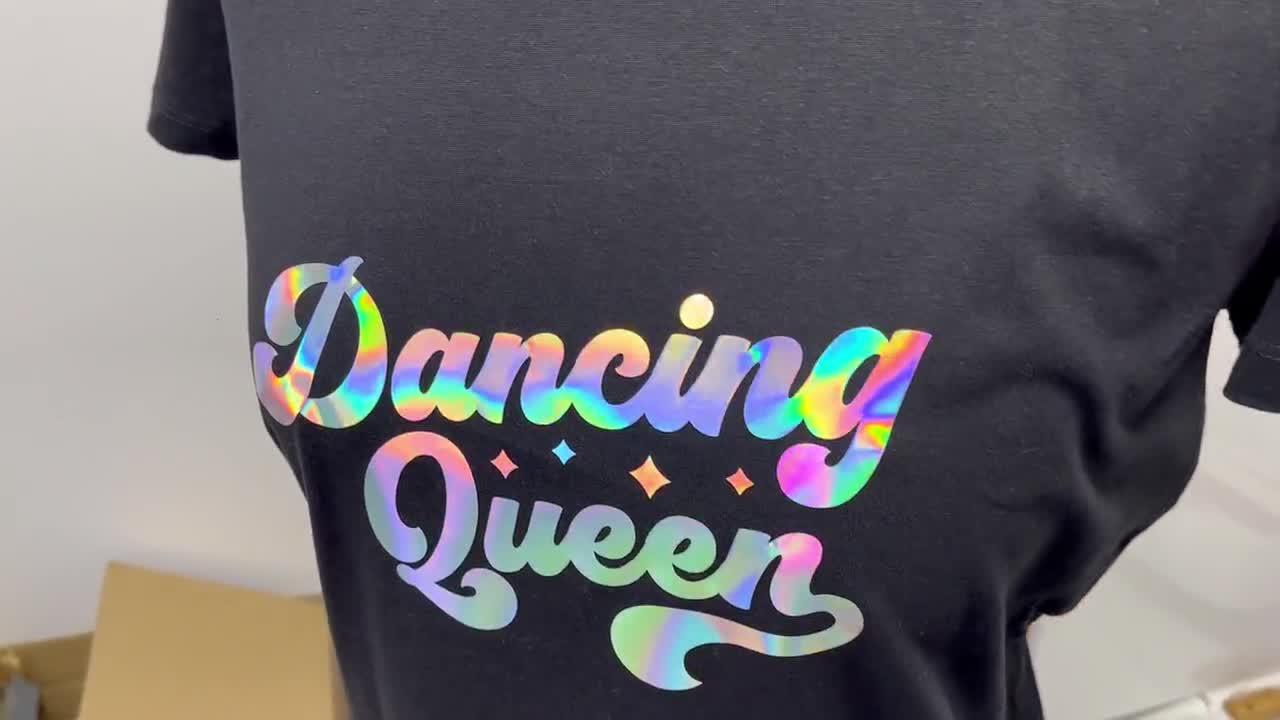 Personalised Dancing Queen T-shirt Holographic Rainbow Abba Voyage