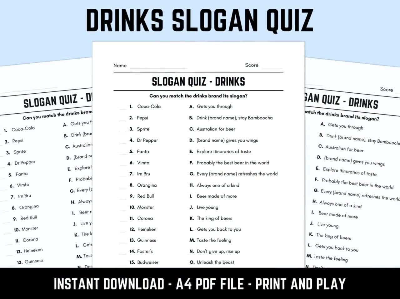 Printable Drinks Slogan Match up Quiz With Answers Picture Round Quiz Sheets, Pub Quiz Trivia, Downloadable Table Quiz - Etsy printable-drinks-slogan-match-up-quiz-with-answers-picture-round-quiz-sheets-pub-quiz-trivia-downloadable-table-quiz-etsy