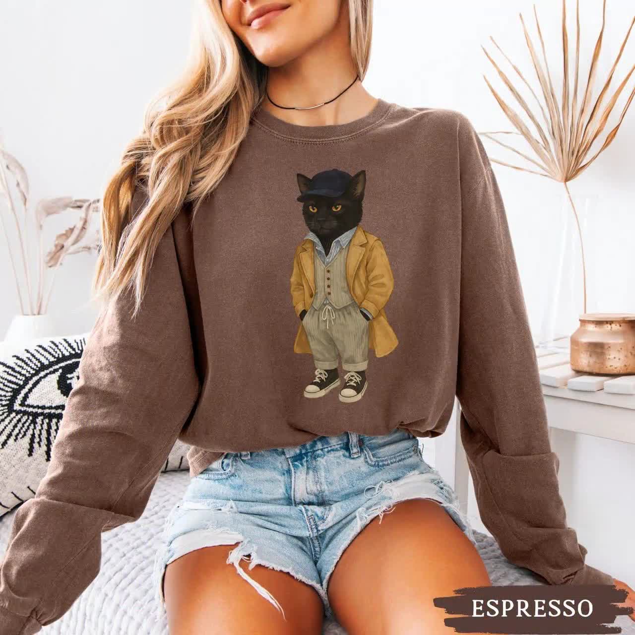 Black Cat Long-sleeve Shirt, Comfort Colors Funny Cat Lover Tee