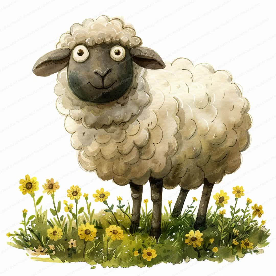 14 Funny Sheep Clipart | Animal Clipart | Printable Watercolor Clipart |  High Quality Jpgs | Digital Download | Paper Craft | Junk Journals - Etsy, image size:1080x1080