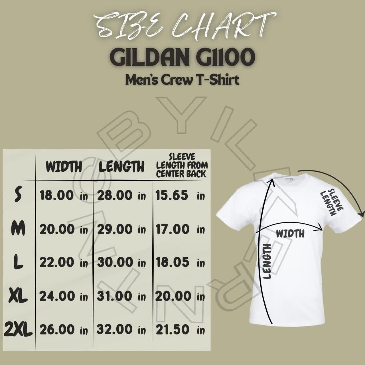 Gildan G1100 Size Chart | Size Chart for Men's Crew T-shirt
