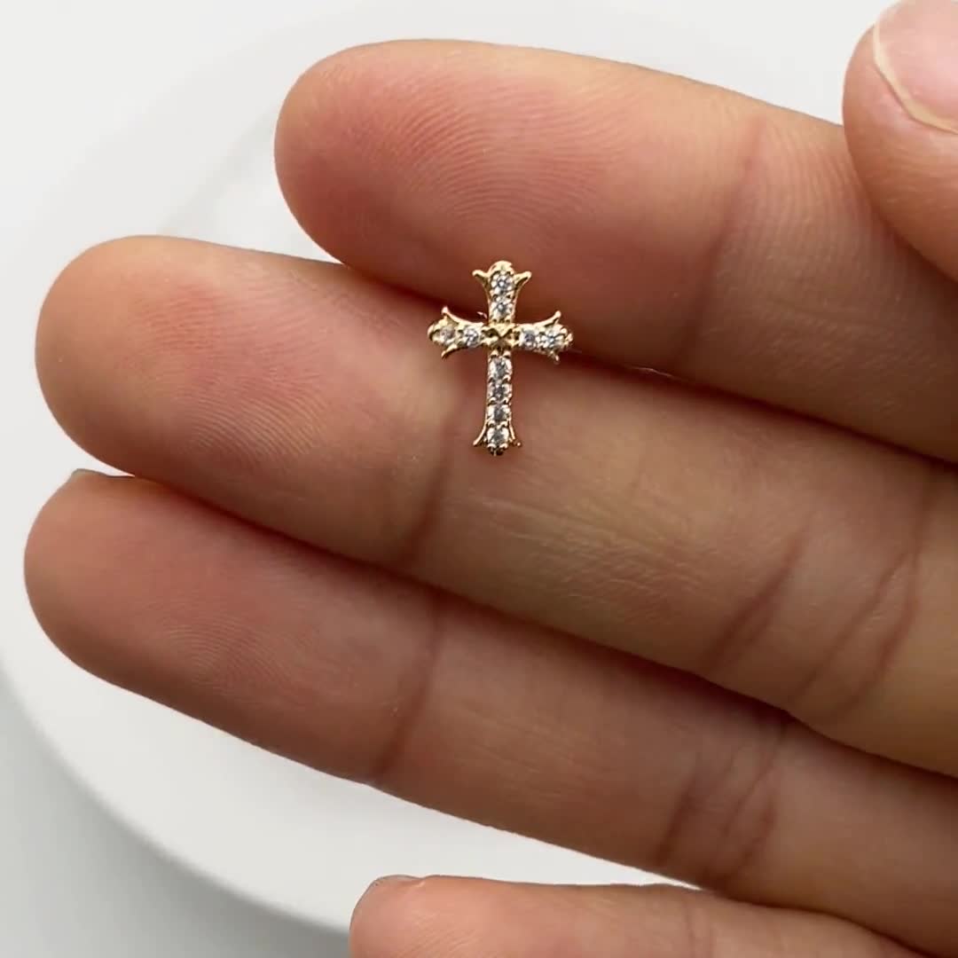 4pcs CZ Pave Gold Cross Earrings 10x8mm, Gold Plated Brass