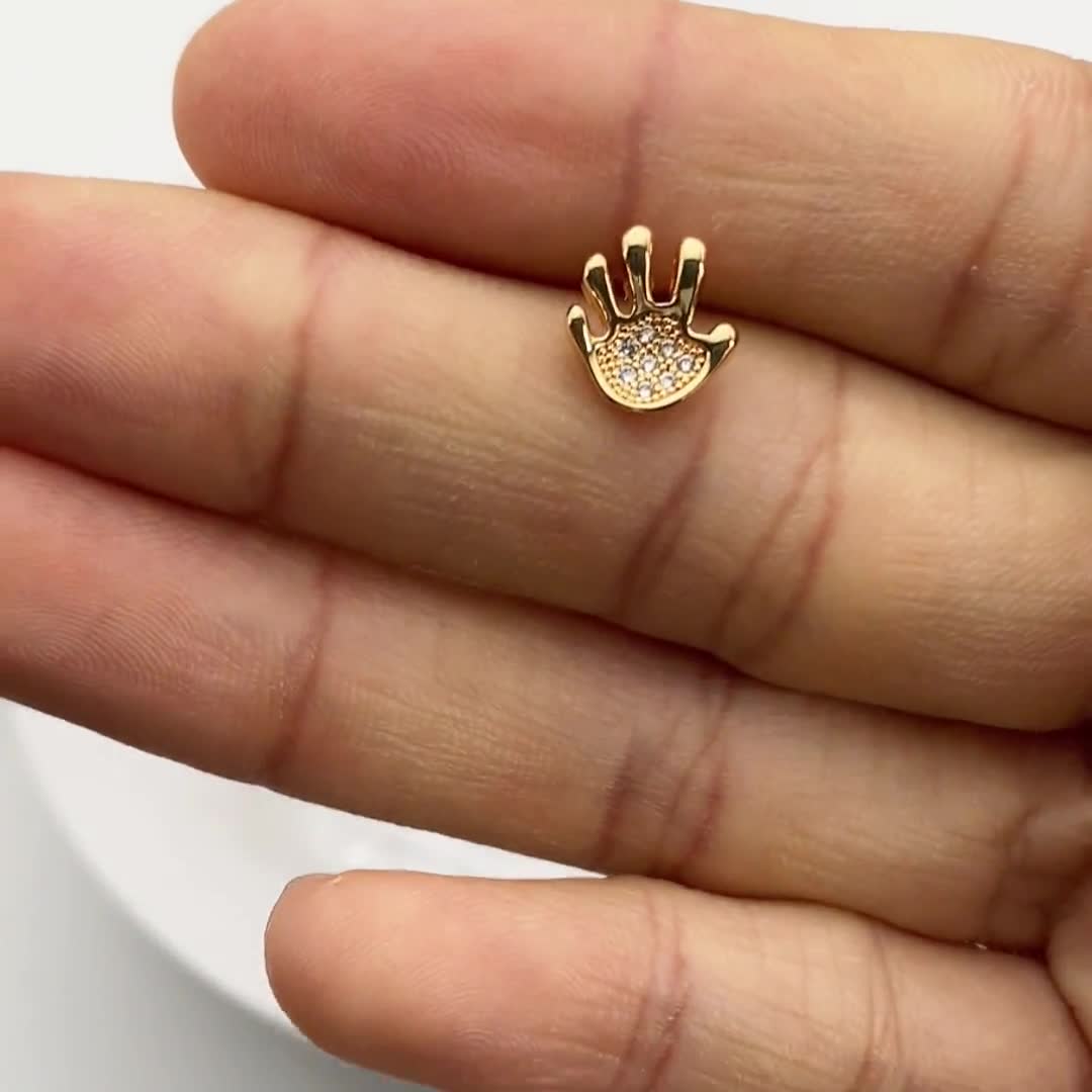 10pcs CZ Pave Gold Hand Earrings 9mm, Gold Plated Brass