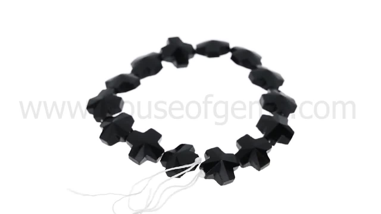 Equal Cross Shape Glass Beads 14mm - Midnight Black
