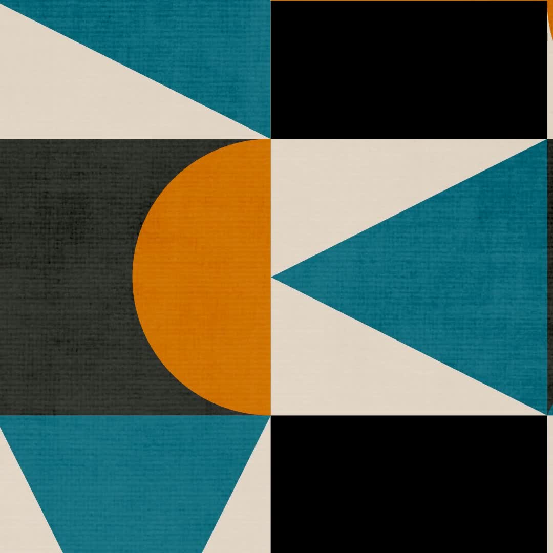 Mid-century Geometric Print Teal Orange Black: Checkered MCM Wall
