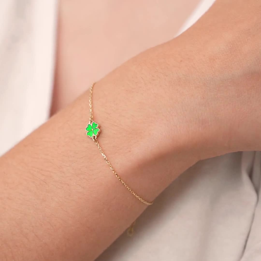 14K/ 18K Solid Gold 4-Leaf Clover Bracelet Chain for better luck and wealth  - Shop PLOYY Bracelets - Pinkoi