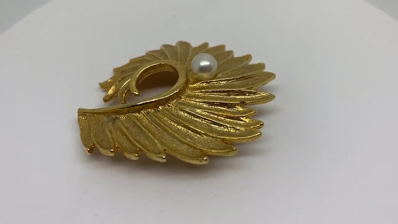 Ancienne Broche Art Déco Plaqué Or 18k 750 - Créateur, Motif Perle (Occasion)