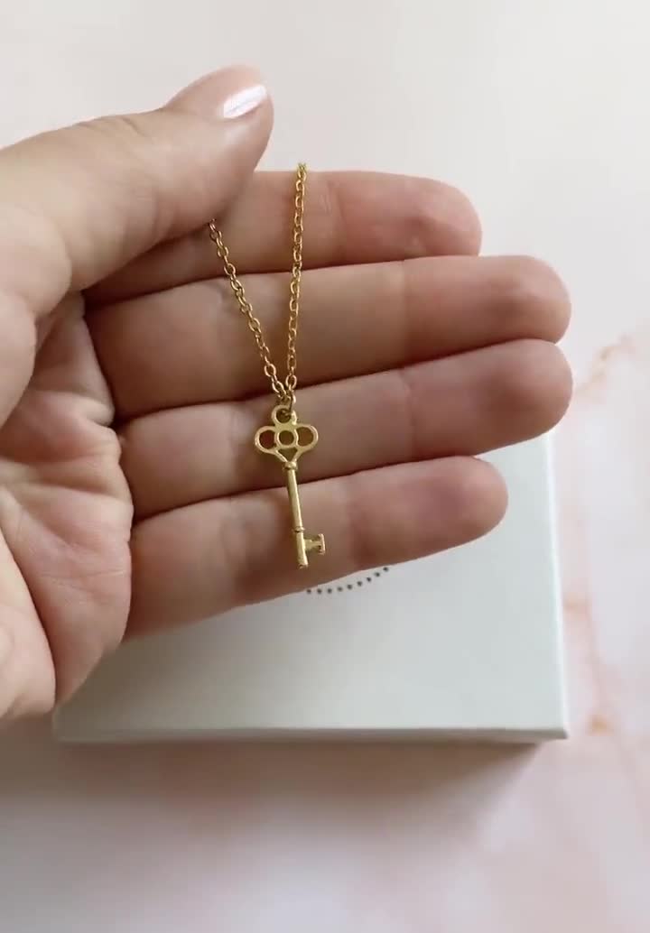 Gold Key Necklace in a Gift Box Adjustable Gold Key Pendant