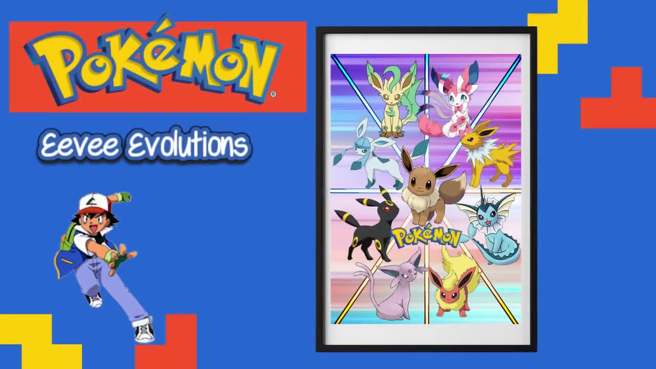 Eevee Eeveelutions Pokémon Poster - Red -  - Pokémon TCG &  Accessories