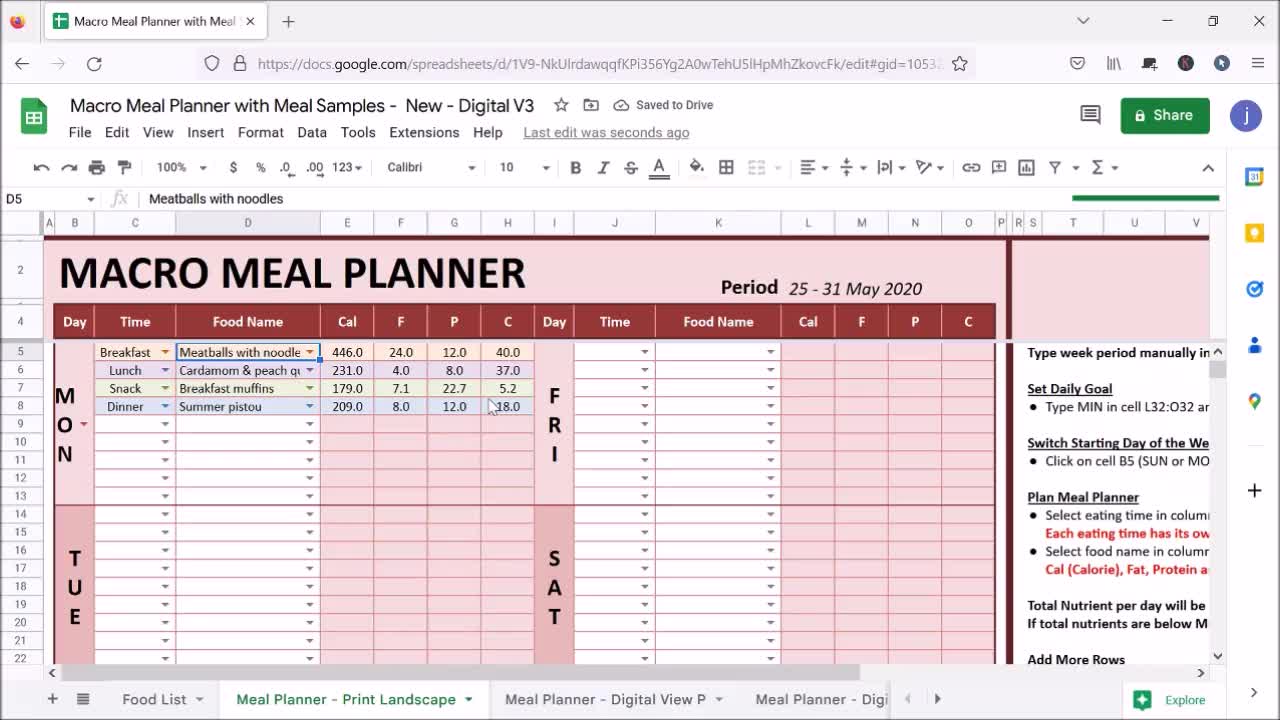 Meal Planner Template Excel Macro Meal Planner Template Excel Macro