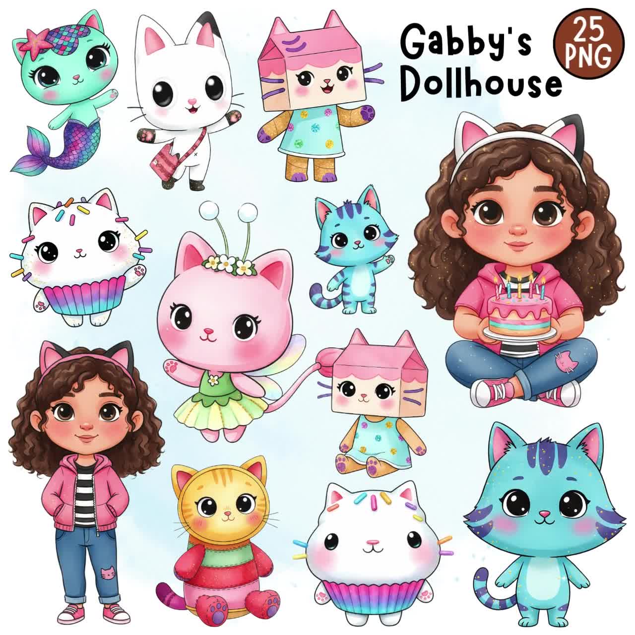 Gabby's Dollhouse Watercolor Clipart 25 PNG, Gabbys Dollhouse PNG