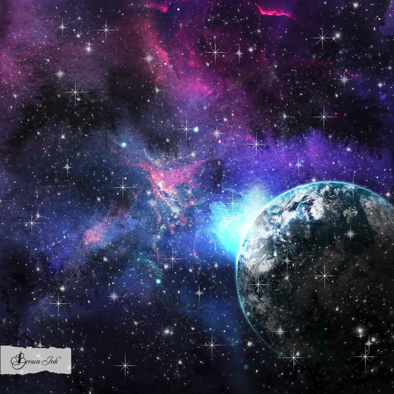 銀河の水彩画デジタルペーパー、パターン、星屑の背景、宇宙の