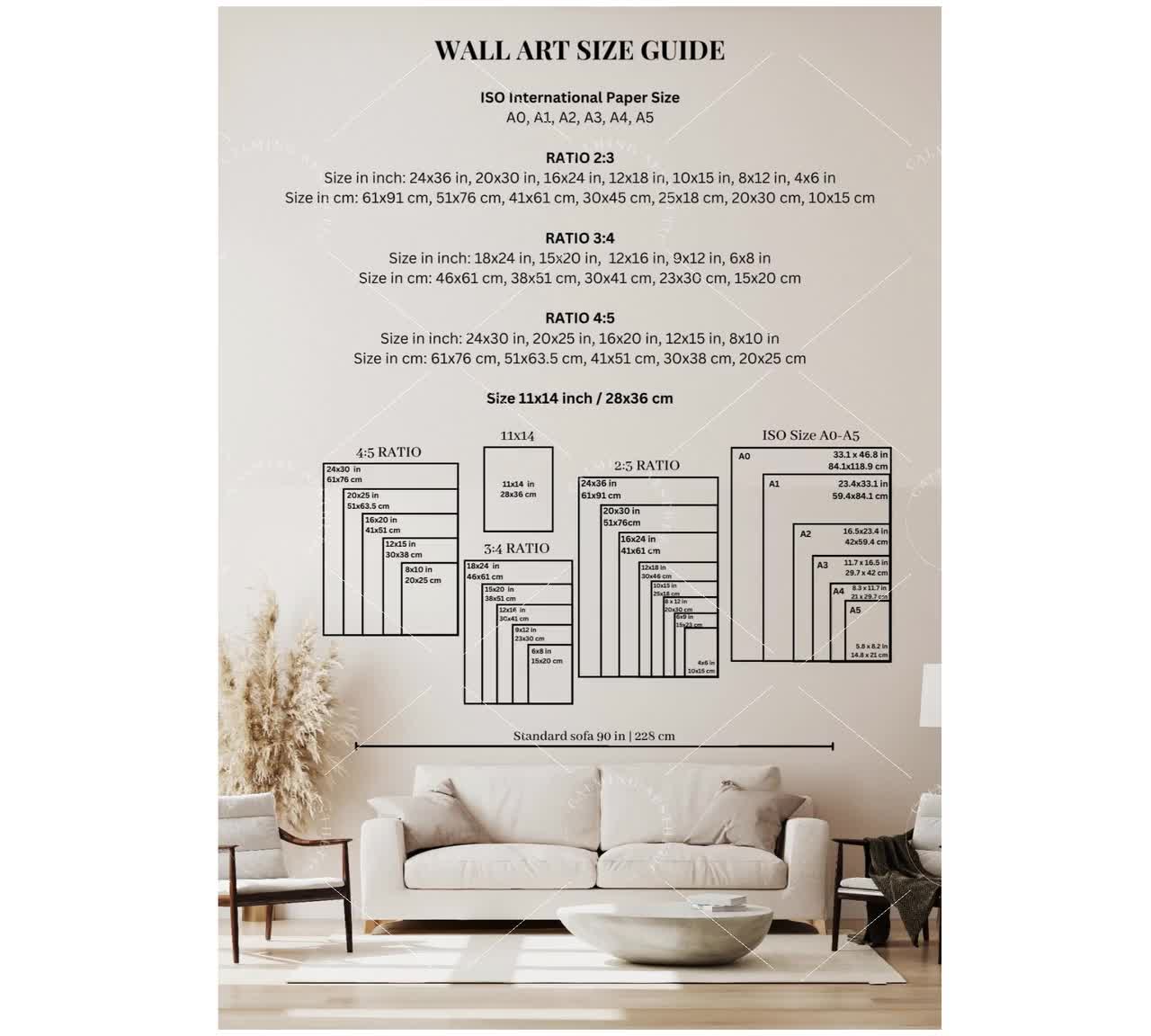 Wall Art Size Guide Set of 2, Frame Size Guide, Print Size Guide