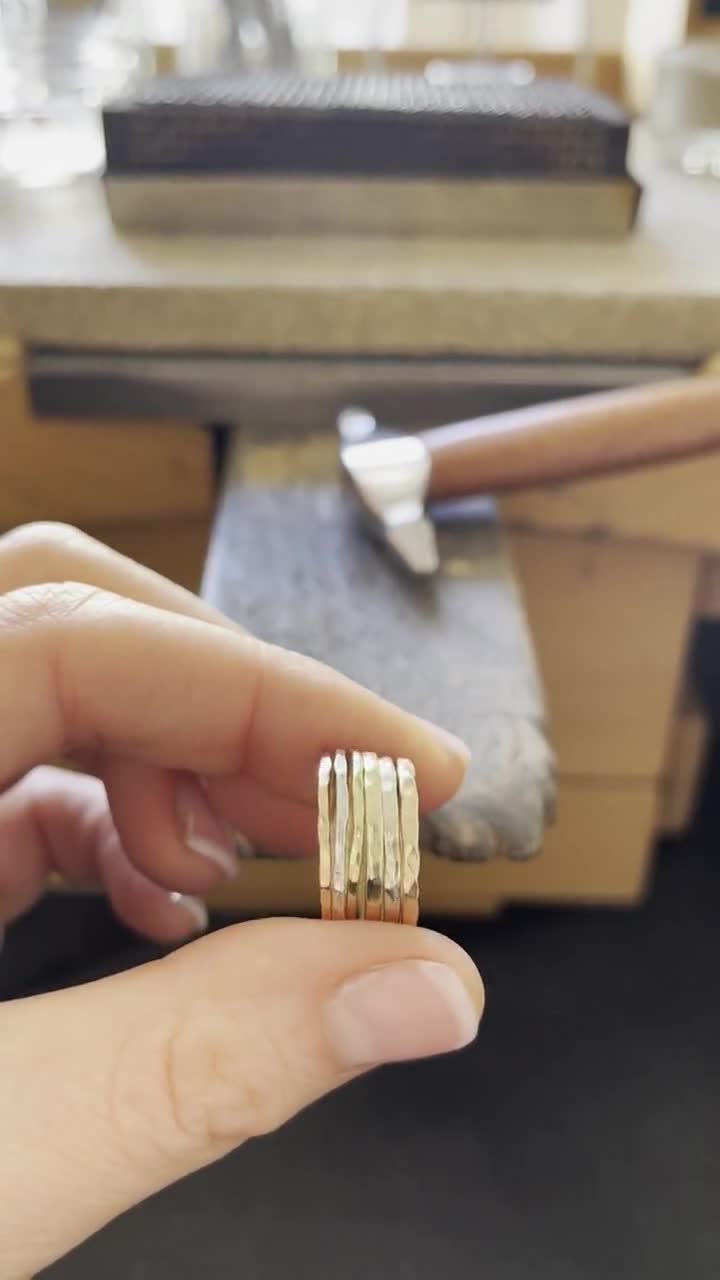 Real Gold 1.7 Mm Width 14k 585 Gold Ring With Hammered Surface - Etsy