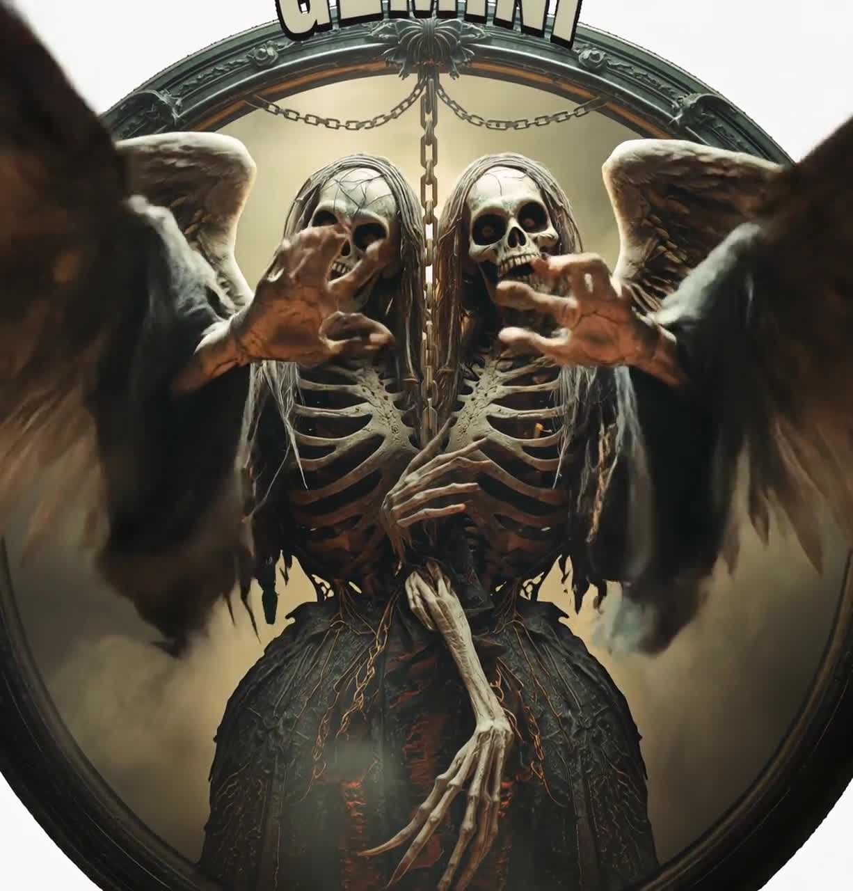Eerie Gemini Zodiac Skull Art: Gothic Astrology Horror