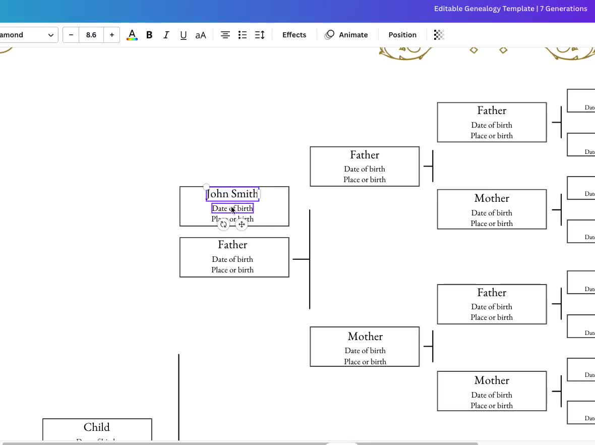 Editable Genealogy Chart Paternal Family Line Printable Family Chart  Genealogy Pedigree 7 Generations Family Tree Chart Genealogy Organizer 