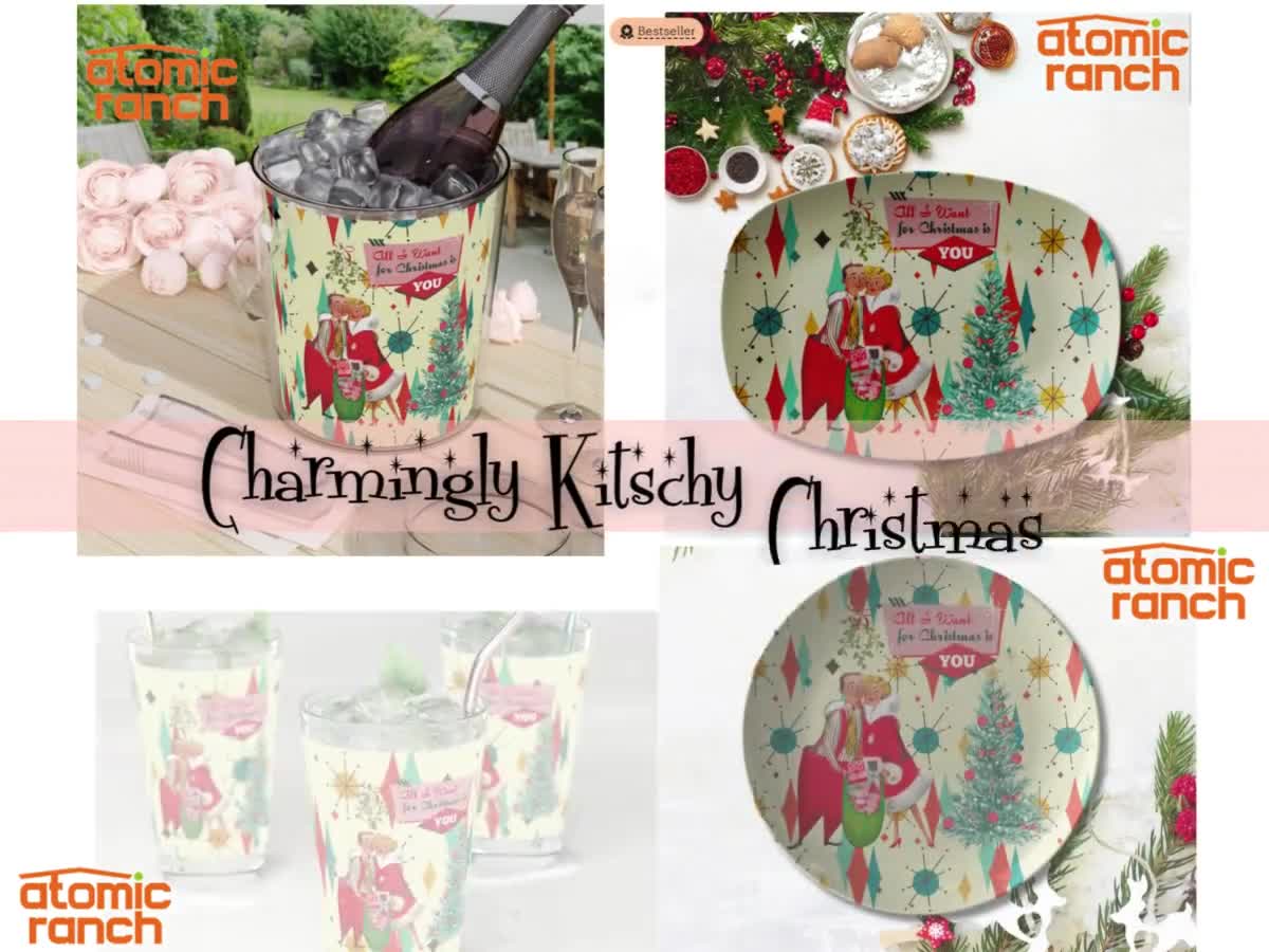 Mid Century Modern Christmas Platter, Retro Kitsch Atomic Holiday