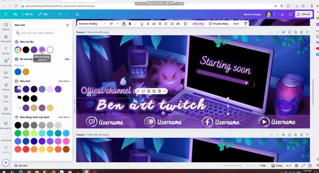 Gengar Lo-fi Desk Twitch Banner Template, Purple Aesthetic Stream