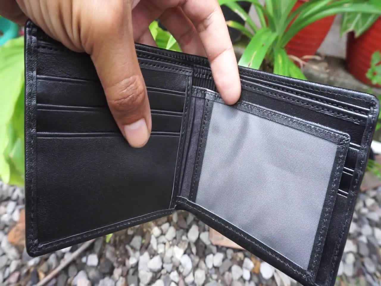 Genuine stingray Leather bifold Wallet Men, black Handmade wallet