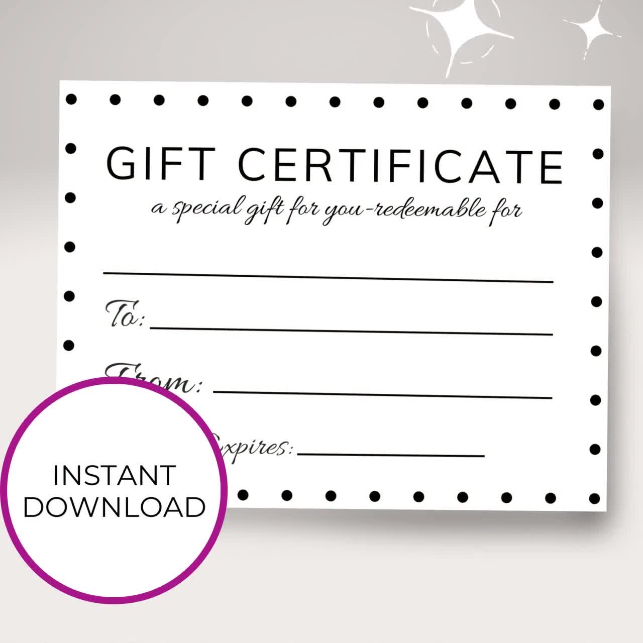 Gift Certificate Printable, Gift Voucher, Certificate Template, Gift Card  Printable, Blank Certificate Birthday DIY Coupon Card for Her 